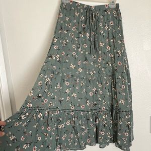 🆕 Women’s Spring Midi Skirt Dusty Blue/Green Prairie Eyelet Skirt with Tassels